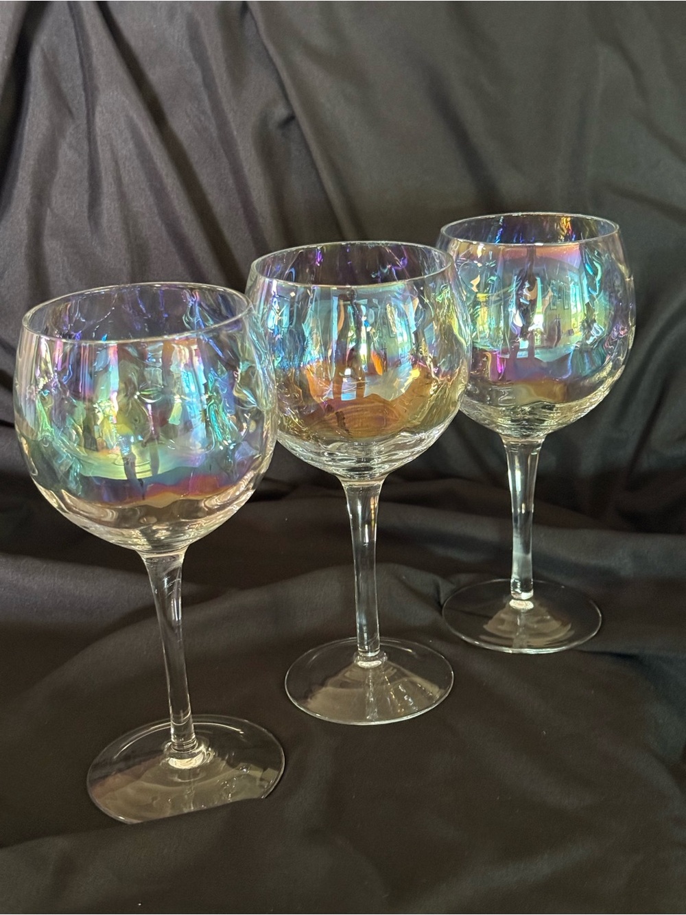 Anthropologie Aurora Borealis Bubble Texture Hand Blown 12 Oz Wine Glasses